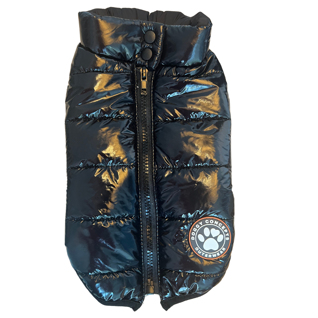 Jet Black Dog Puffer Coat Small
