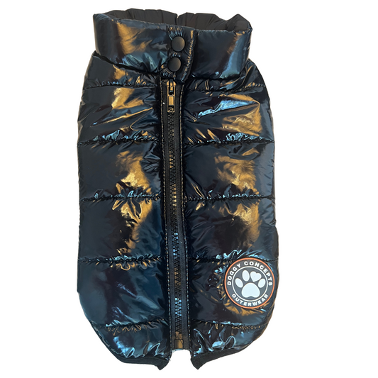 Jet Black Dog Puffer Coat Large